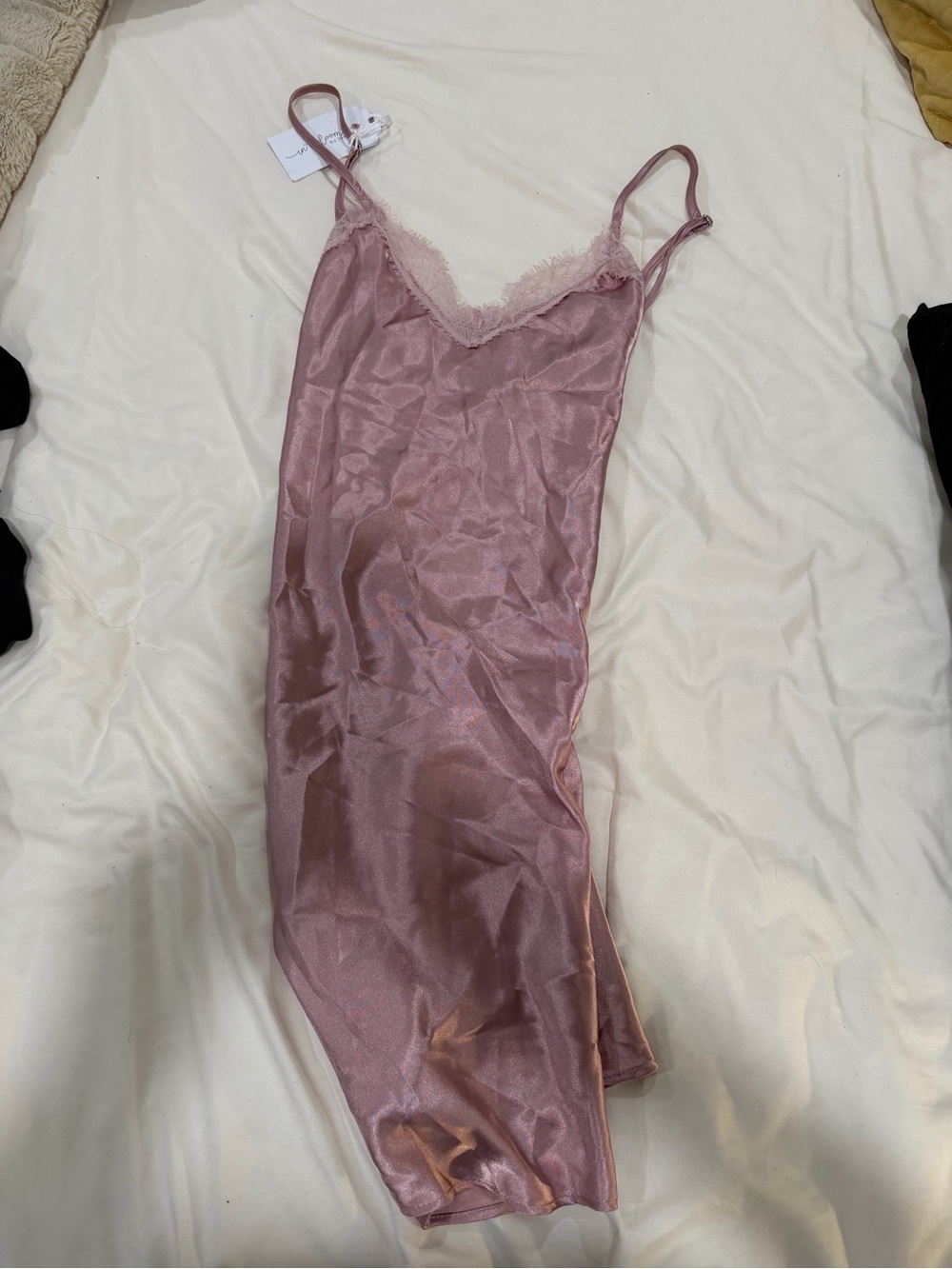 Silky Lace-Trim Slip Dress in Dusty Rose